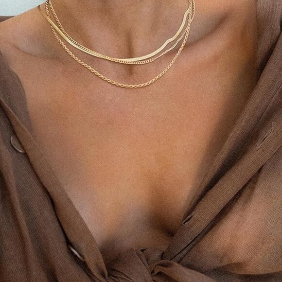 NEW! Women Stacked Necklace, Dainty Gold Necklace,14k Gold Plated - Picture 2 of 5